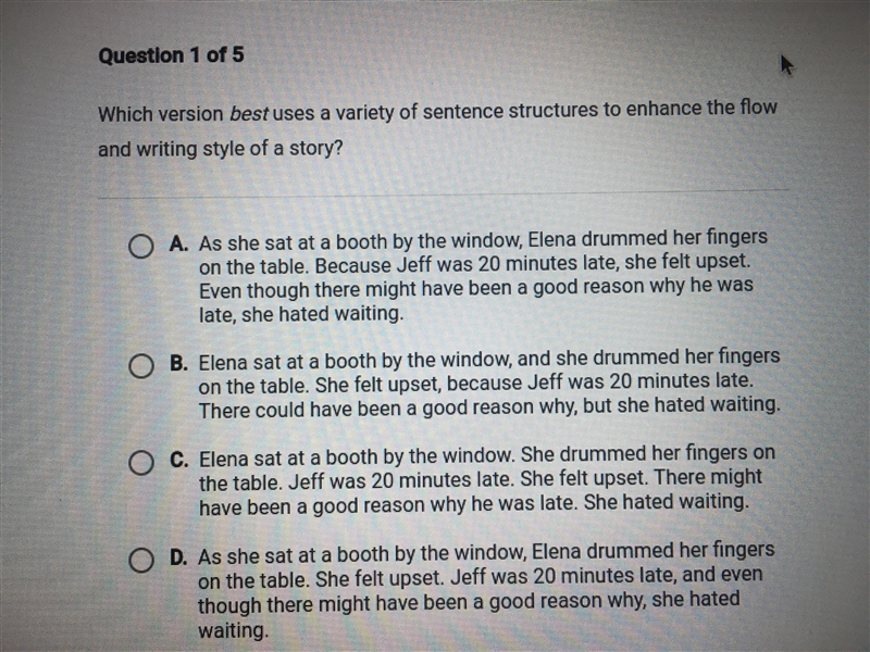 Which version best uses a variety of sentence structures to enhance the flow and writing-example-1