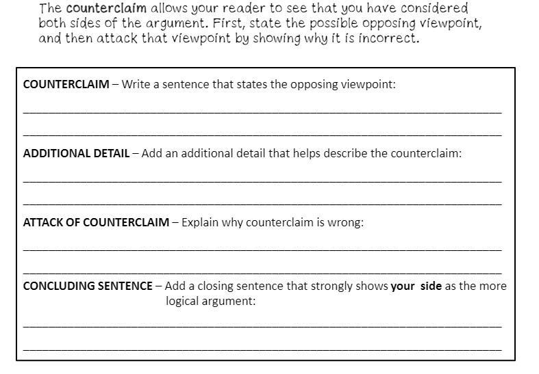 Write a counterclaim paragraph including an attack of the counterclaim on Performance-example-1