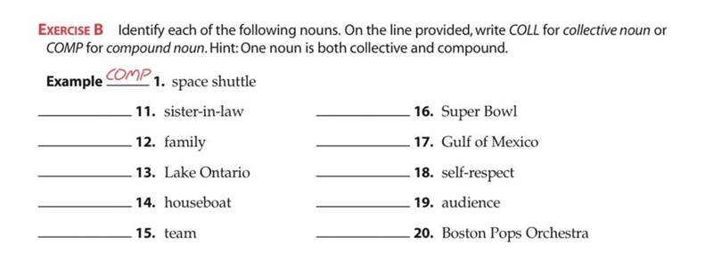 Identify each of the following nouns. On the line provided, write COLL for collective-example-1