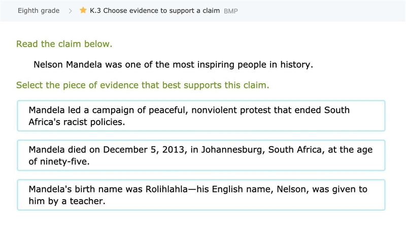 Read the claim below. Nelson Mandela was one of the most inspiring people in history-example-1