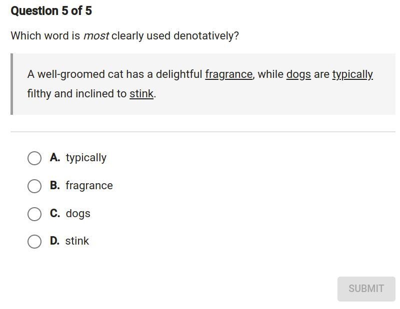 Which word is most clearly used denotatively?-example-1