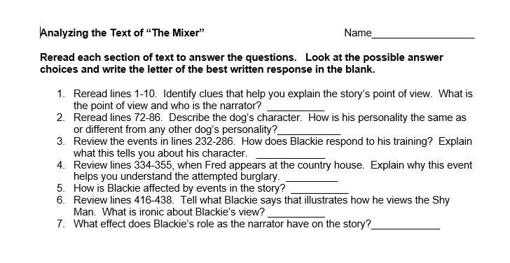 The Mixer - Analyzing the Text Questions Answers questions 1-7 provided in the picture-example-1