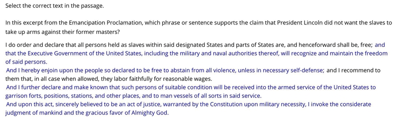 Pls help !!!! In this excerpt from the Emancipation Proclamation, which phrase or-example-1