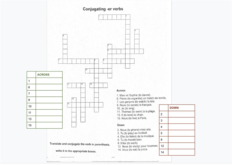 PLEASE HELP a) Complete the crossword puzzle. Translate and then conjugate the french-example-1