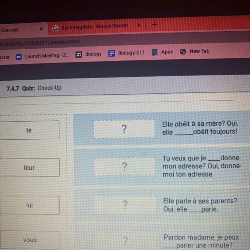 Please associate the indirect object pronoun in column A to the sentences in column-example-1