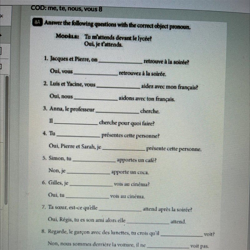 Choisis les CODs answers for the blanks me/te m’/te te/me m’/t’ te/m' t'/me me/t' vous-example-1