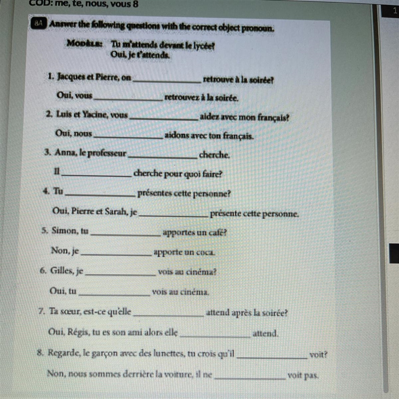 Choisis les CODs answers for the blanks me/te m’/te te/me m’/t’ te/m' t'/me me/t' vous-example-1