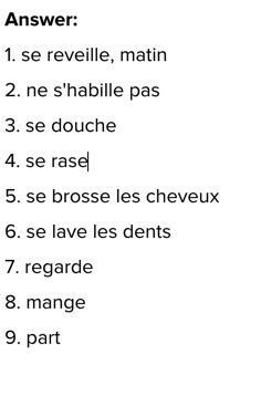 1. Tous les jours mon père ____ ____ à 6 heures du ____. 2. Il ___ ___ ___ ___ avant-example-1