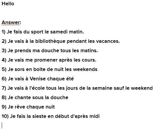 10 activities you perform and the time you perform them In French​-example-1