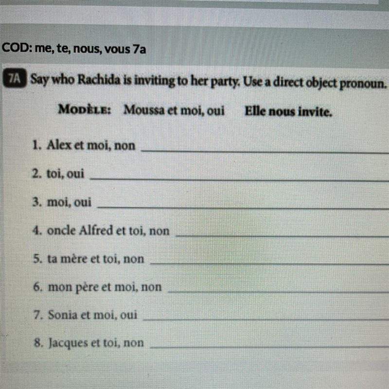 1. Elle ___ ___ invite ___. 2. Elle ___ ‘ invite. 3. Elle ___ ___ invite ___. 4. Elle-example-1