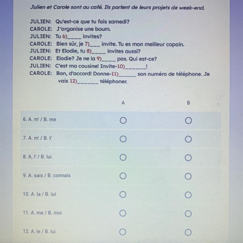 Complete the dialogues by selecting the appropriate words or expressions and writing-example-1