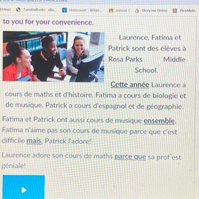 Patrick a quel cours cette année? someone pls help-example-1