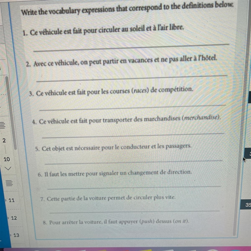 Write the vocabulary expressions that correspond to the definitions below. 1. C’est-example-1