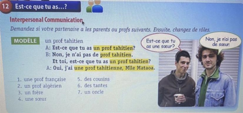 Demandez si votre partenaire a les parents ou profs suivants. Ensuite, changez de-example-1