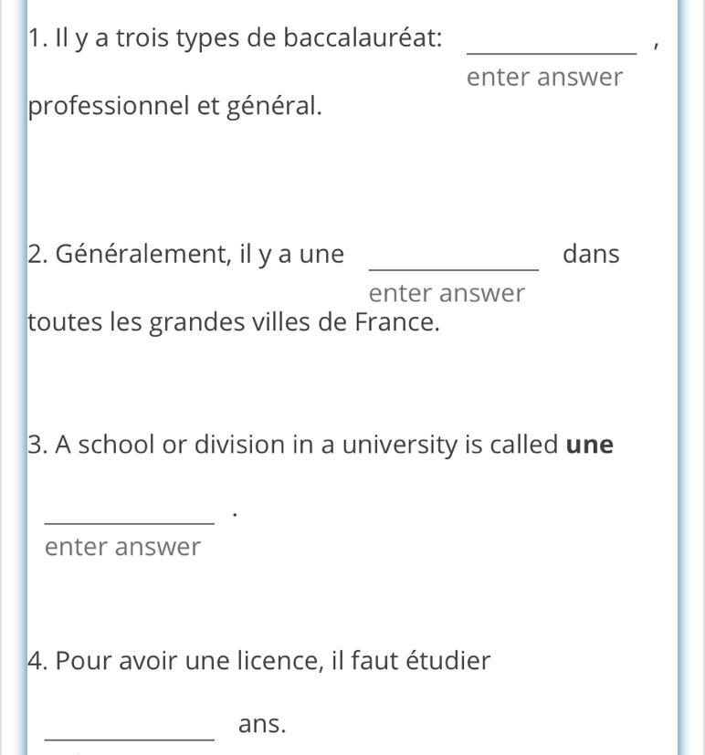 Complete each sentence with an appropriate word from the list. doctorat | faculté | technologique-example-1