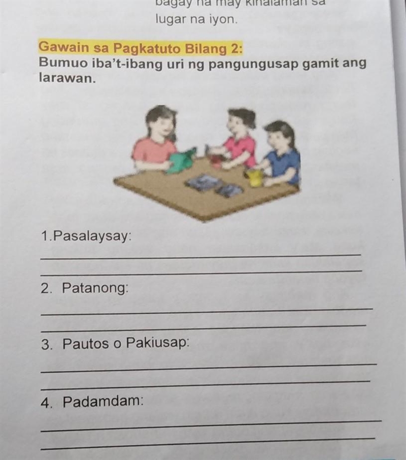 Bumuo iba't ibang uri ng pangungusap gamit ang larawan. ​-example-1