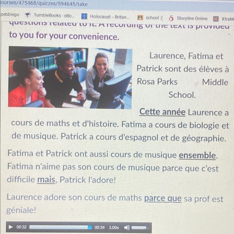 Comment s’appellent les eleves A) laurence fatima patrick B) brigitte dung Laurence-example-1