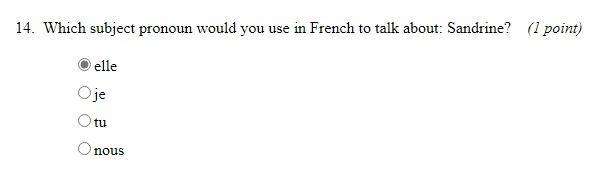 Which subject pronoun would you use in French to speak about: Sandrine ? A. elle B-example-1