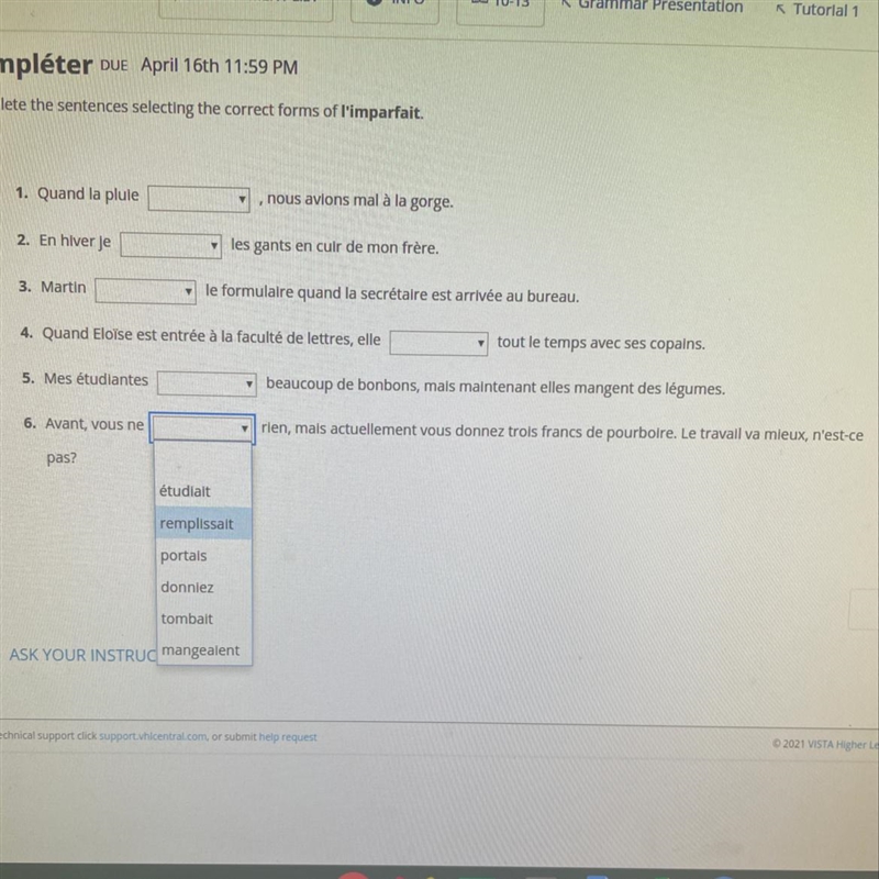 PLZ HELP! complete the sentences selecting the correct forms of l’imparfait-example-1