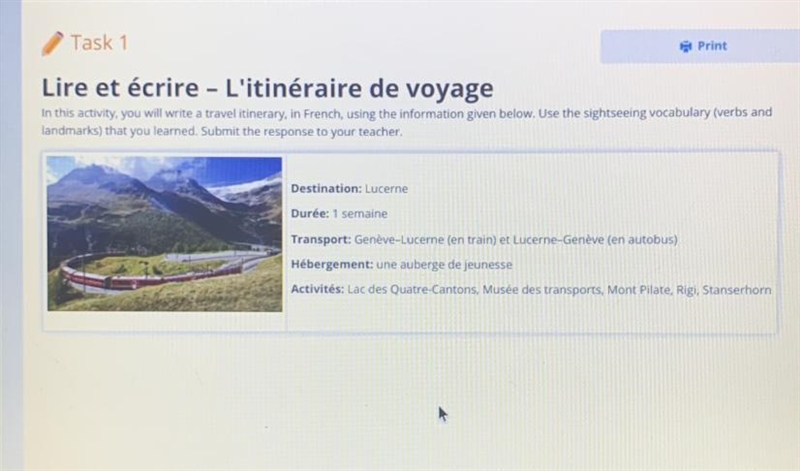 Lire et écrire - L'itinéraire de voyage In this activity, you will write a travel-example-1