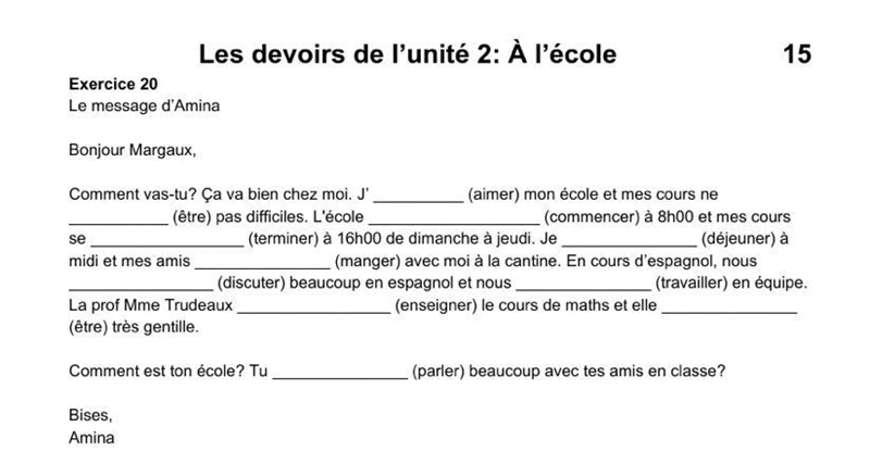 FILL IN THE BLANKS Les devoirs de l’unite 2: A l’ecole-example-1