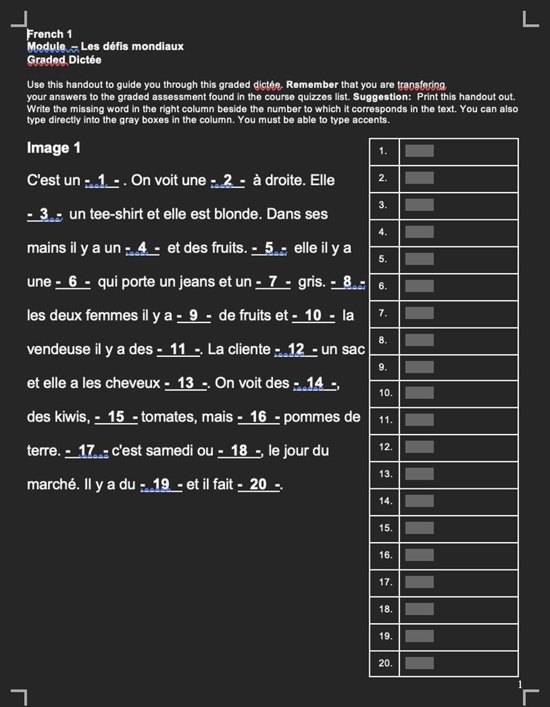 Les défis mondiaux - Dictée pictures included however i dont know how to put an audio-example-1