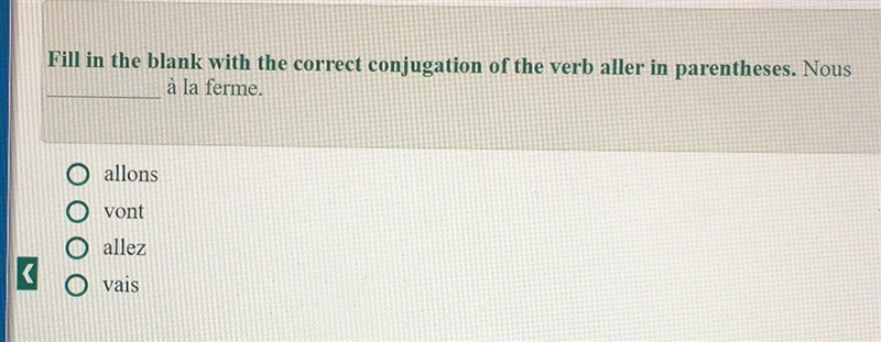 Fill in the blank with the correct conjunction of the verb aller in parentheses: Nous-example-1