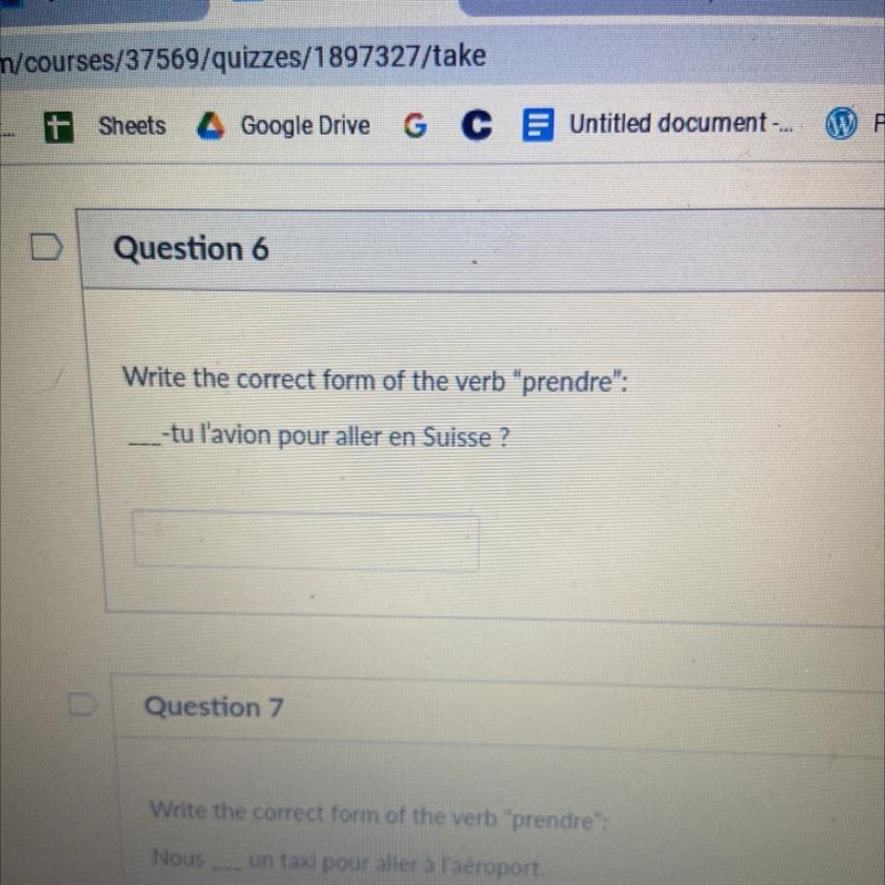 Write the correct form of the verb "prendre": _-tu l'avion pour aller en-example-1