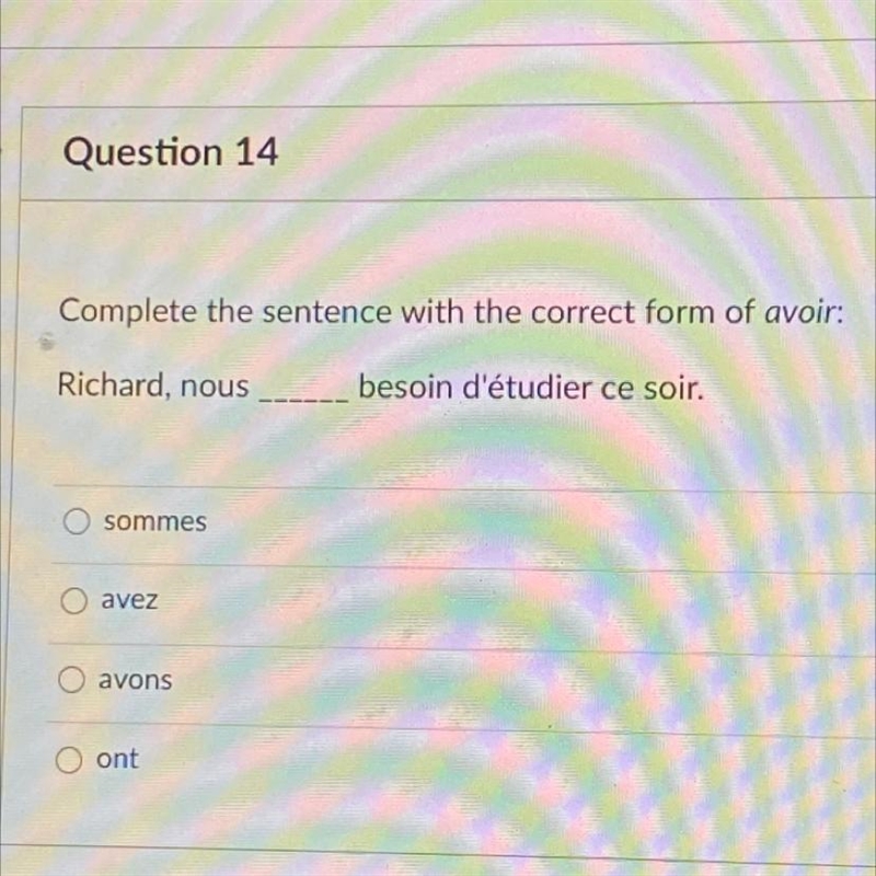 Complete the sentence with the correct form of avoir: Richard, nous besoin d'étudier-example-1