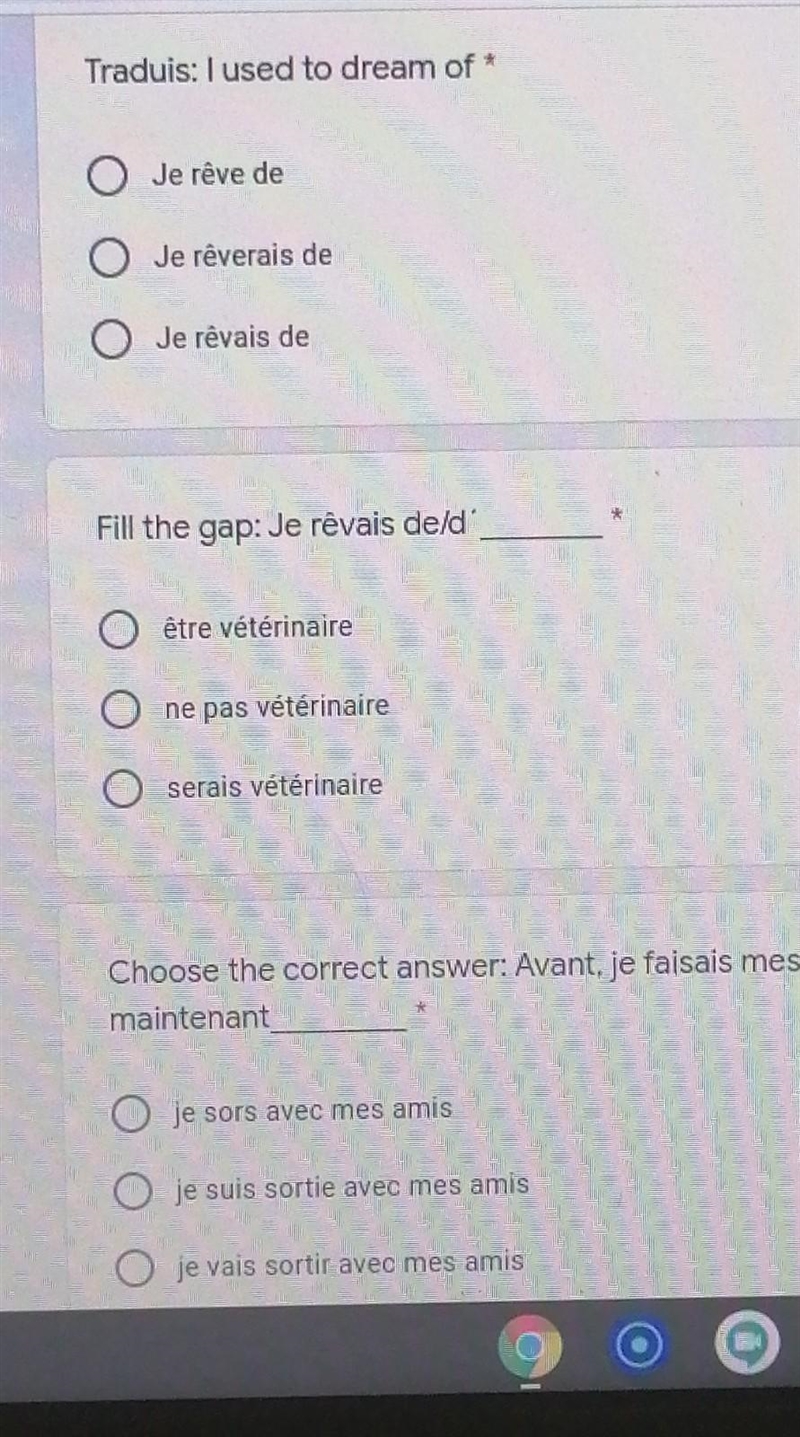 What do I pick for each question please. I'm a bit behind on my French work ​-example-1