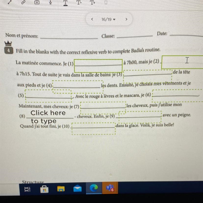 Date: Nom et prénom: Classe: 4 Fill in the blanks with the correct reflexive verb-example-1