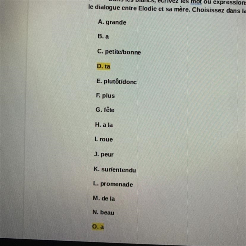 HELP ME PLEASE IF YOU KNOW FRENCH the fill in blank words are at the top La mère d-example-1