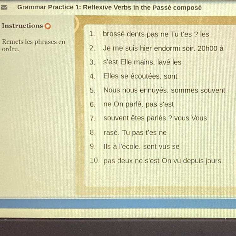 FRENCH HELP ASAP Put words in order-example-1