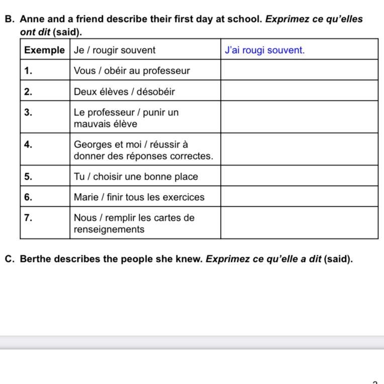 Can someone help with questions 1-7? I am so lost in French.-example-1