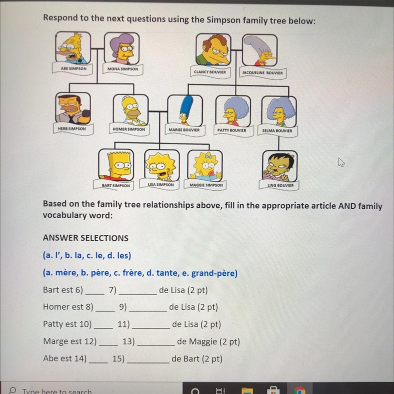 BART SIMPSON USA SIMPSON MAGGR SIMPSON LING SOUVIER Based on the family tree relationships-example-1