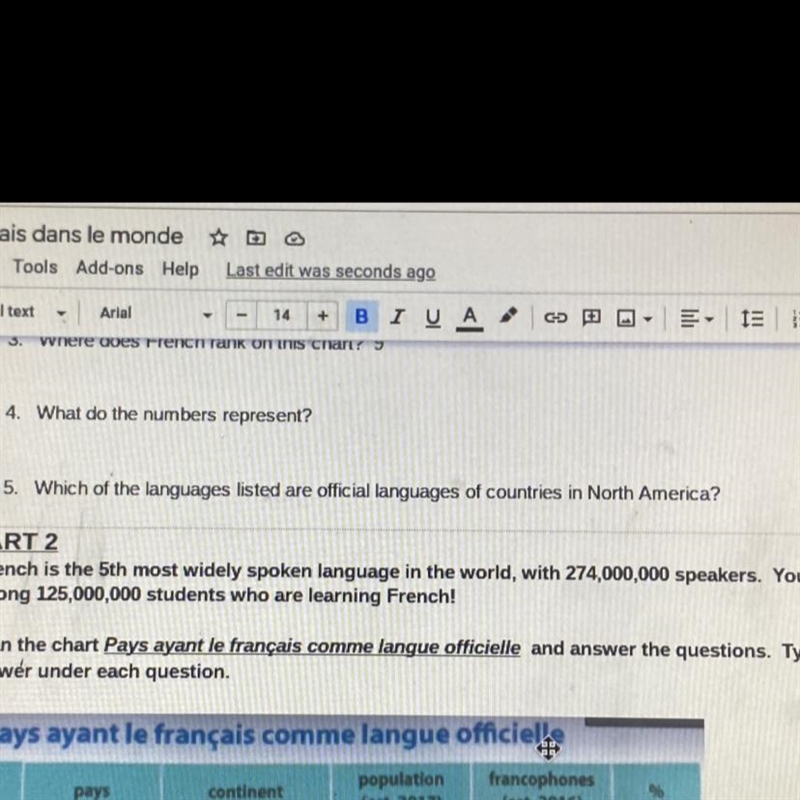 = 1. Is French represented? What are the clues? Les dix langues les plus parlées sur-example-1