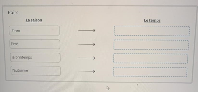 Match the description of the weather with the season that it best describes. Drag-example-1