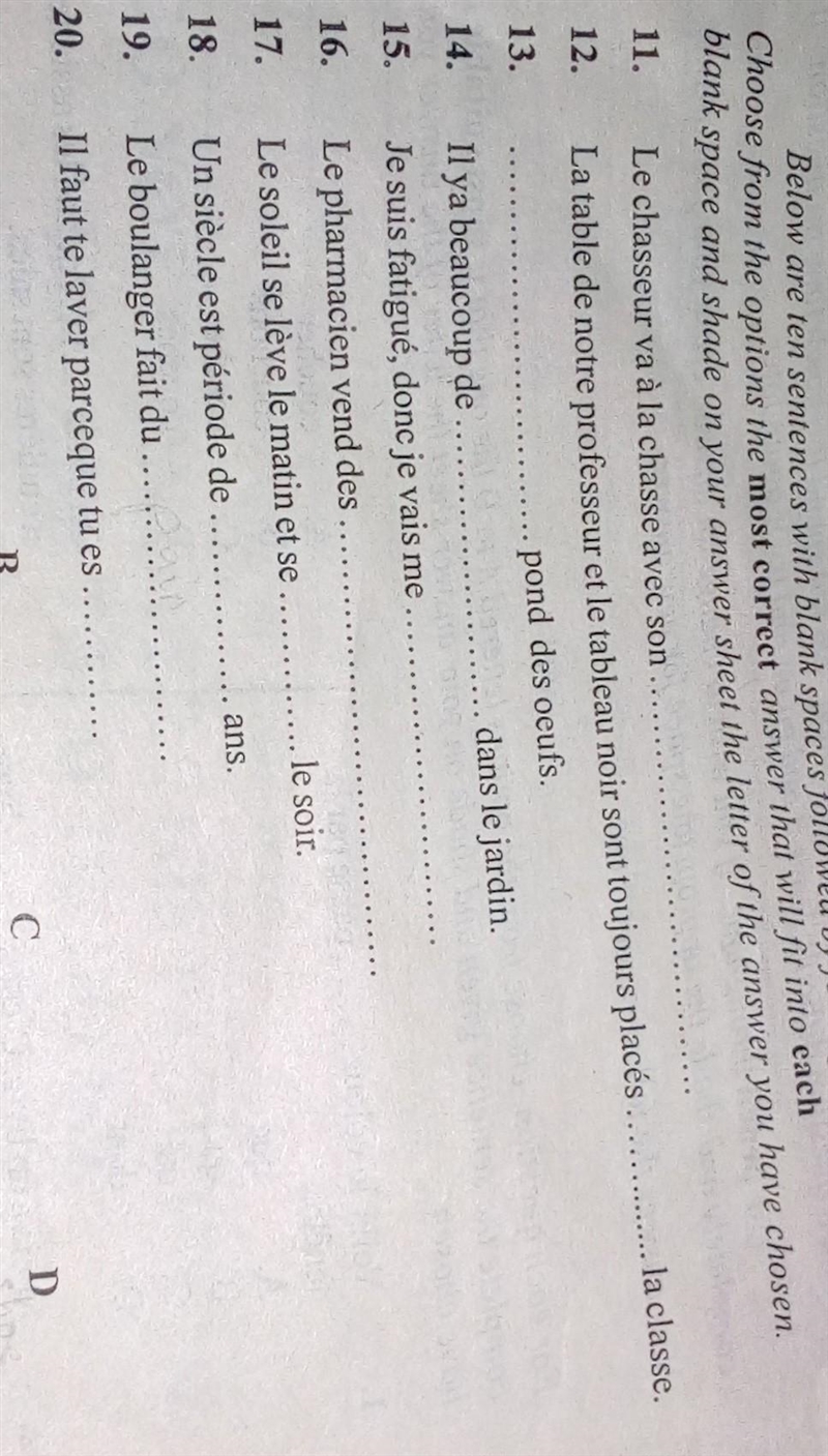 Can someone please help me 11. coupe-coupe, bâton,fusil,chaussure 12. devant,après-example-1