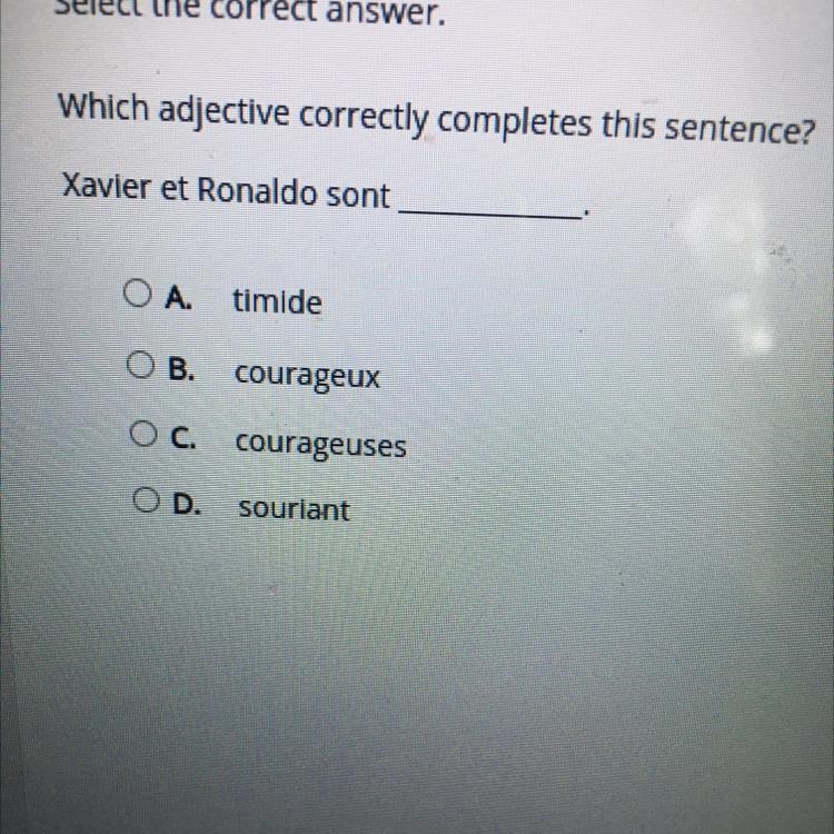 Select the correct answer. Which adjective correctly completes this sentence? Xavier-example-1