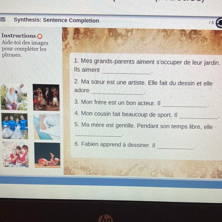 I NEED HELP WITH FRENCH Use the images to complete the sentences-example-1