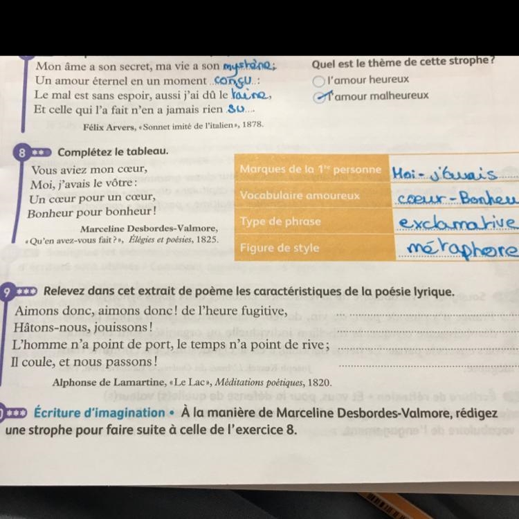 9 *** Relevez dans cet extrait de poème les caractéristiques de la poésie lyrique-example-1