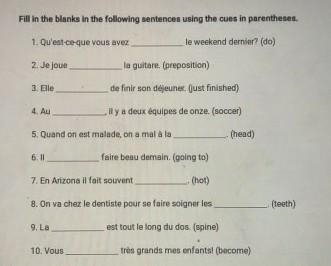 Fill in the blanks in the following sentences using the cues in parentheses.​-example-1