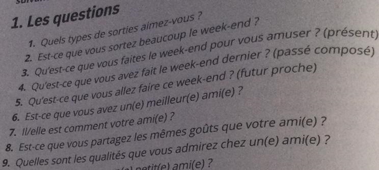 Can someone please answer these questions in french ,(just make up generic things-example-1