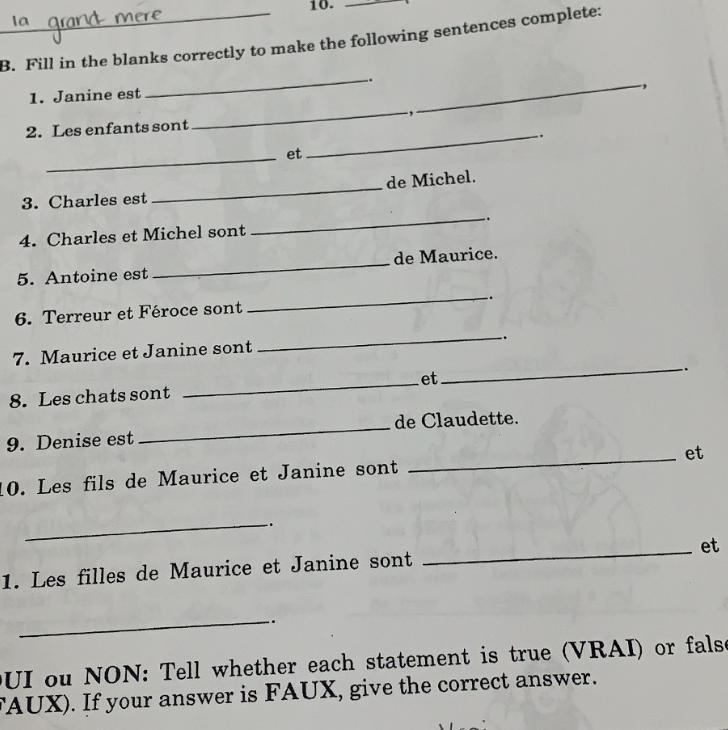 I need help filling the blanks in French!-example-1