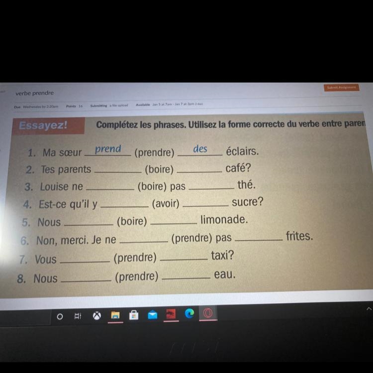 Please help Complétez les phrases. Utilisez la forme correcte du verbe entre paren-example-1