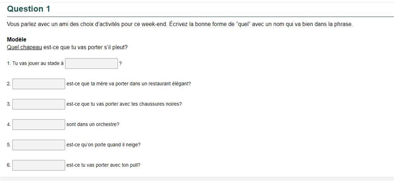 HELLLLPPPPPPP I NEED THE CORRECT FORM OF QUEL. LOOK AT THE EXAMPLE-example-1