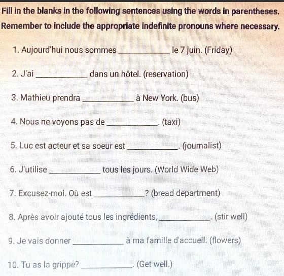 Fill in the blanks in the following sentences using words in parentheses. Remember-example-1