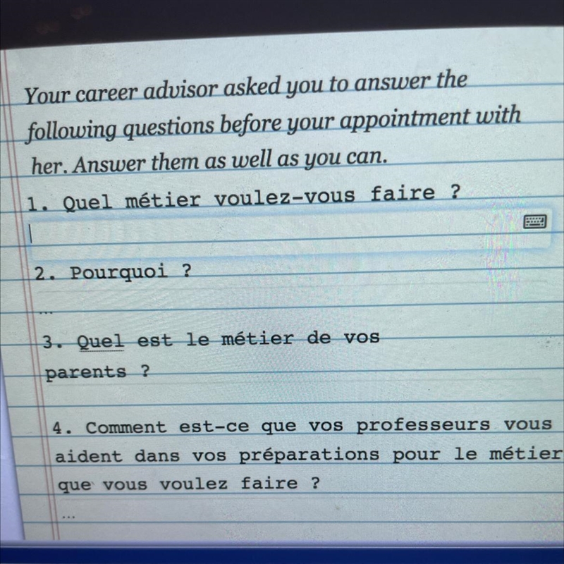 Your career advisor asked you to answer the following questions before your appointment-example-1