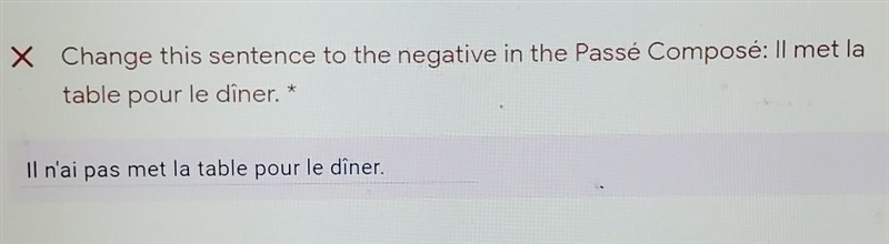 Change this sentence to the negative in the Passé composé: Il met la table pour le-example-1