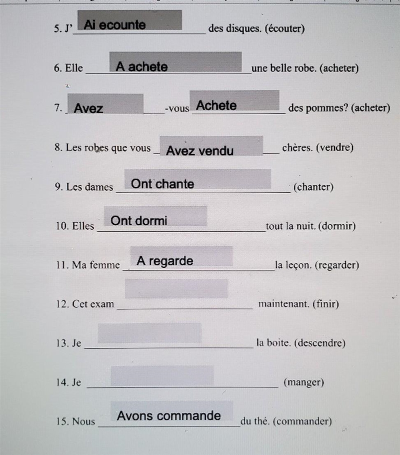 This is french 2 please helpp. Regular passe Compose practice. Whats 12, 13, and 14​-example-1